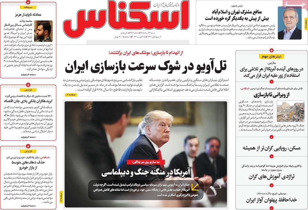 صفحه اول روزنامه های اقتصادی ۲۴ مرداد ۱۴۰۵